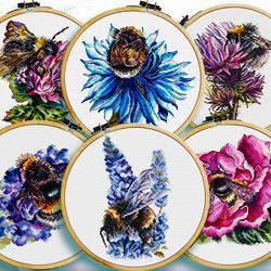 bee cross stitch, flower cross stitch, plants cross stitch, small cross stitch, digital pdf