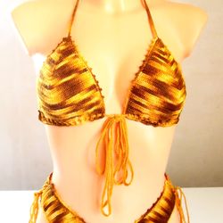 Crochet Swimsuit Sexy Brazilian Bikini Set Tiger Print Camouflage Striped High Waist Bikini Women's Summer Beachwear
