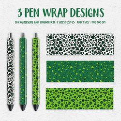 St. Patricks Day Leopard Pen Wrap Sublimation PNG. Shamrock Leaves Pen Wrap