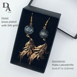Design earrings unique Labradorite earrings 24K gold