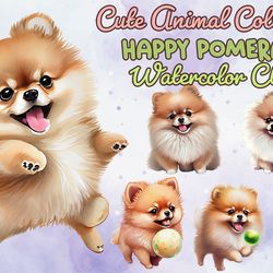 06 files of happy puppy pomeranian clipart dog lover sublimation bundle design