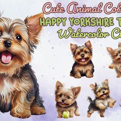 06 files of happy yorkshire terrier clipart animal lover sublimation bundle design