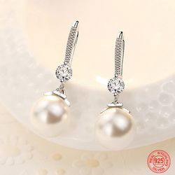 925 sterling silver long pearl cz dangle earrings