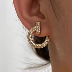 European Luxury Brand 925 Sterling Silver Round Circle Clear Zircon Stud Earrings
