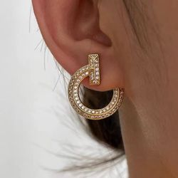 european luxury brand 925 sterling silver round circle clear zircon stud earrings