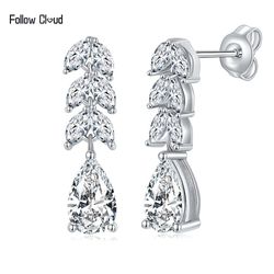 Water Drop Moissanite Drop Earrings Silver Plated Light VVS1 Fine Jewelry Leaf Earring