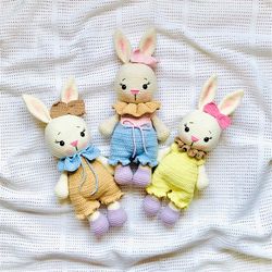CROCHET PATTERN Bunny Amigurumi in Clothes set of 2 stuffed rabbit amigurumi easter toy handmade diy gift for baby