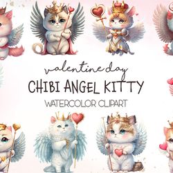 10 files of chibi angel kitty valentine clipart valentine cat sublimation digital designs