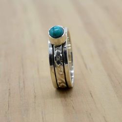 Turquoise Fidget Spinner Anxiety Ring For Women, Gemstone & 925 Sterling Silver Handmade Unique Jewelry, Gift For Her