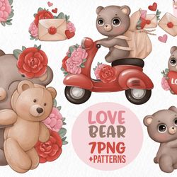 7 set valentines day bear couple png valentine animal sublimation digital design bundle