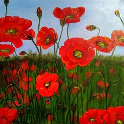 Field of Red Poppies Wildflowers Wall Decor 23*23inch Opium Poppy