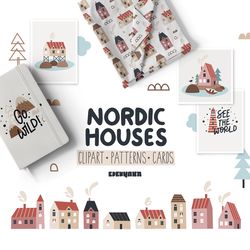 Nordic Houses Collection, House Clipart, House png, Houses Digital Paper