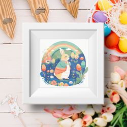 Rainbow Easter bunny cross stitch digital printable A4 PDF pattern for home decor and gift