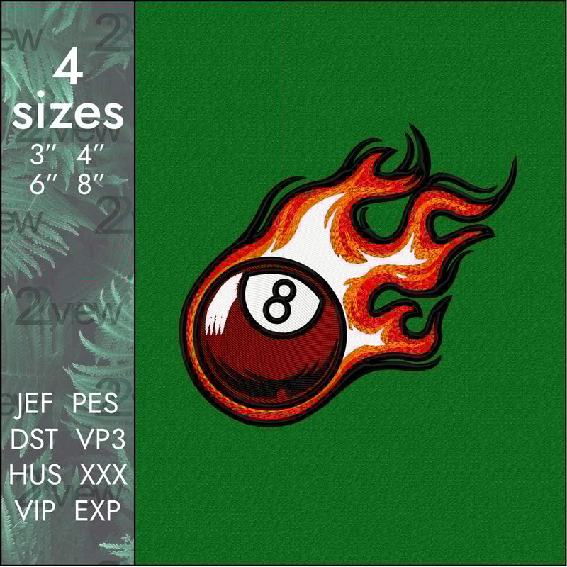 Eight Embroidery Design, billiard ball Stussy burning fire