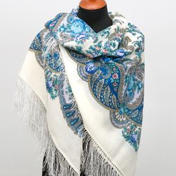 Original Elite PAVLOVO POSAD SHAWL , Wool Italian Soft Yarn, Size 125x125 cm 1428-4