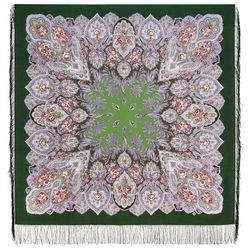 Green Original Elite PAVLOVO POSAD SHAWL , Wool Italian Soft Yarn, Size 125x125 cm 2016-9