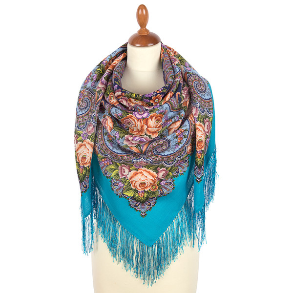 turquoise pavlovo posad merino wool shawl wrap size 125x125 cm 2025-11