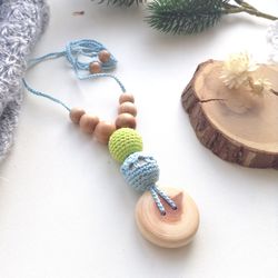 Breastfeeding necklace for mom crochet wood neutral, nursing necklace pendant for pregnancy gift box - First time mother