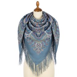 Blue Original Elite PAVLOVO POSAD SHAWL , Wool Italian Soft Yarn, Size 125x125 cm 1895-13