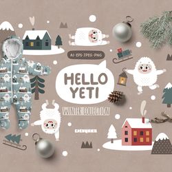 Hello Yeti. Christmas Collection, Yeti Clipart, Yeti png, Christmas Clipart