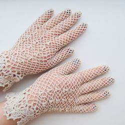 Bridal Lace Gloves Crochet Victorian Wedding Gloves for Mother of Bride Women's Summer Gloves in Gray Gift for Her