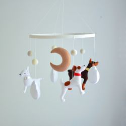 Handmade Baby mobile with puppies for Nursery decor, Dog crib mobile with doberman, jack russell and bull terrier