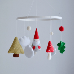 Hand sewn Woodland Gnome baby mobile with mushrooms for Nursery decor , Expected mom and Baby shower gift