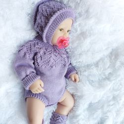 Marvelous knitted outfit for reborn doll 55 cm, 22 inches