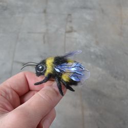 Bumblebee pin Needle felted realistic bumblebee brooch for women Handmade insect replica jewelry