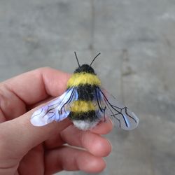 Bumblebee pin Needle felted wool bumblebee brooch for women Handmade insect replica jewelry