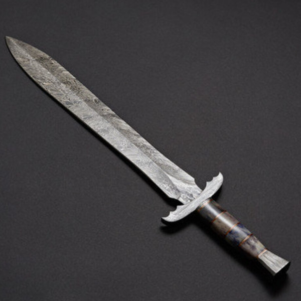 Custom Handmade Damascus Steel Double Edges Viking Sword, Hunting Swor.png
