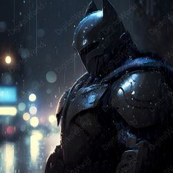 Art illustration. Night Knight Under the Rain
