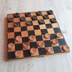 Antique wooden Russian checkers set 1951 - 72 years old Soviet draughts game set vintage
