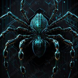 Art Illustration, Spider in the Web, Cyber Security Style, Jpg Image