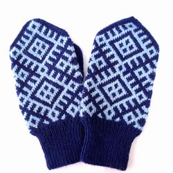 Hand knitted mittens for men merino wool Norwegian mittens men wool hand warmers winter Christmas gift for husband