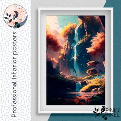 dreamy waterfall: add serenity to your bedroom with this digital print. digital product.