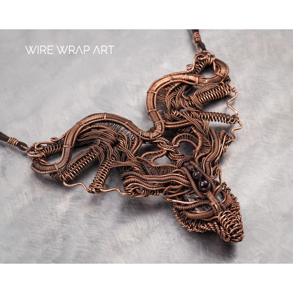 dragon choker necklace wire wrapped garnet agate copper wire handmade wire wrap art wirewrapart weaving wovenwirework jewelry jewellery unique antique collar (4