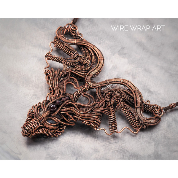 dragon choker necklace wire wrapped garnet agate copper wire handmade wire wrap art wirewrapart weaving wovenwirework jewelry jewellery unique antique collar (6