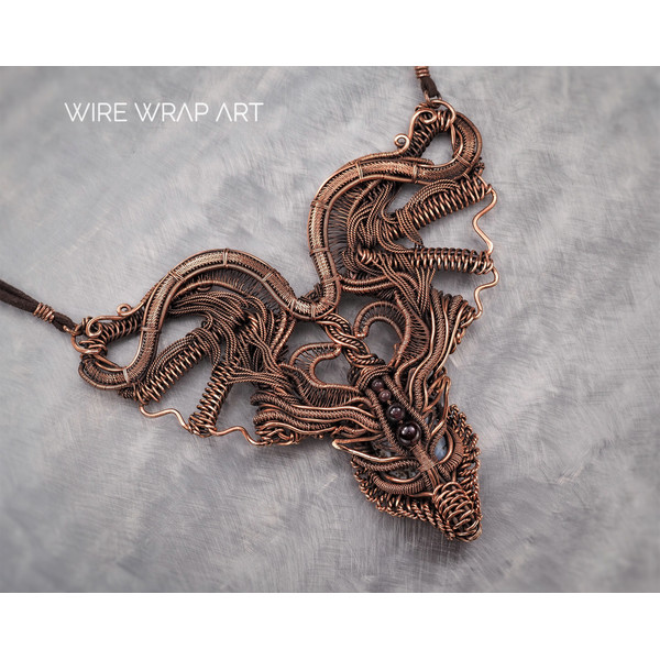 dragon choker necklace wire wrapped garnet agate copper wire handmade wire wrap art wirewrapart weaving wovenwirework jewelry jewellery unique antique collar (8
