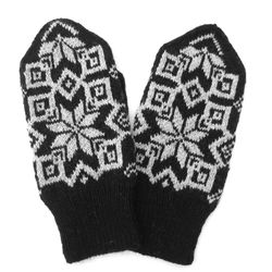 Scandinavian snowflake mittens men's hand knitted winter mittens merino wool black gray mittens Christmas gift for Him