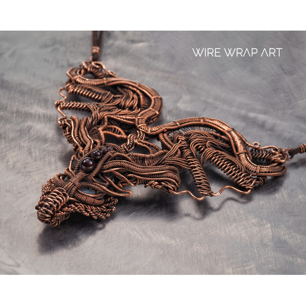 dragon choker necklace wire wrapped garnet agate copper wire handmade wire wrap art wirewrapart weaving wovenwirework jewelry jewellery unique antique collar (1