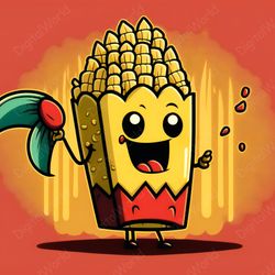Art Illustration. Character Cheerful Corn, Jpg Image