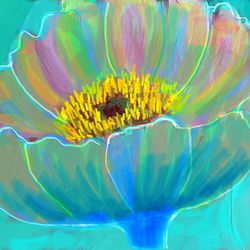 Turquoise flower/ Peony/Oil painting