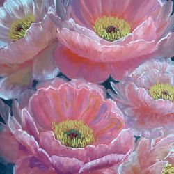 Pink peons/ pink flowers/ oil painting