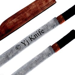 custom hand forged, damascus steel functional machete 22 inches, viking machete, machetes battle ready, with sheath