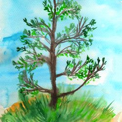Watercolor pine tree. Digital download artwork
