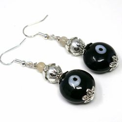 evil eye protection | freshwater pearl | glass bead | earrings dangle jewelry | good luck | good fortune