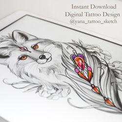 Fox Tattoo Sketch for Females Fox Tattoo Design for Woman Fox and Peony Tattoo Art, Instant download PDF and JPG files