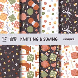 Knitting and Sewing Seamless Patterns, Sewing Digital Paper, Hand made digital paper, handmade seamless patterns