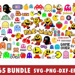 pacman pac man pac-man svg bundle files for cricut, silhouette, pacman retro game pac man pac-man svg
